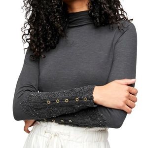 FREE PEOPLE Hooked On You Turtleneck Top In Washed Black XL